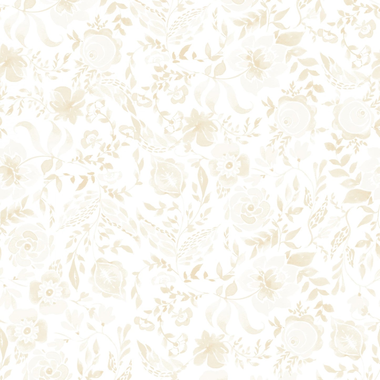 Tela de Algodón Flores Beige sobre Blanco