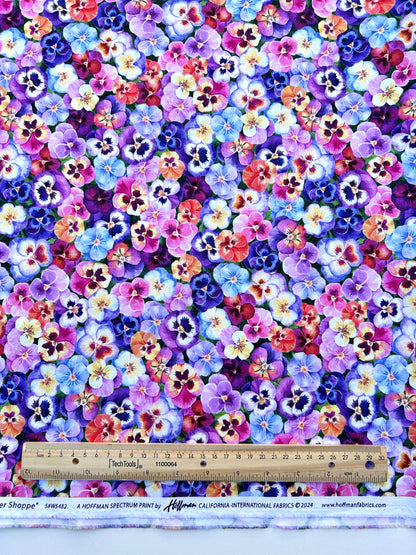 Tela de Algodón Primaveral Flor de Pensamiento Multicolor