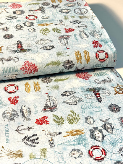 Tela de Algodón Maritime Light Azul