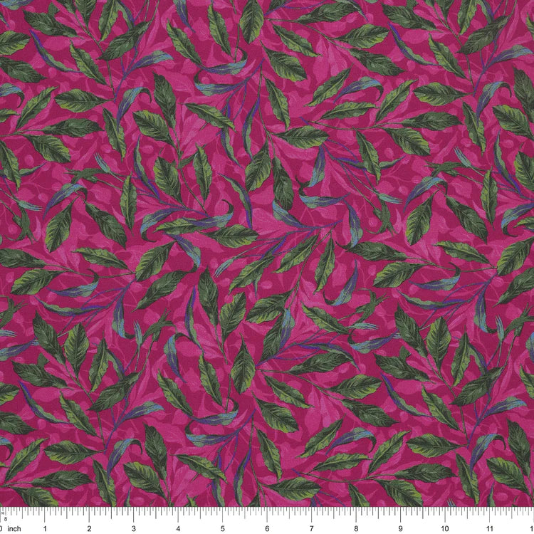 Tela de Algodón Midnight Blooms, Follaje Magenta