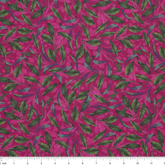 Tela de Algodón Midnight Blooms, Follaje Magenta