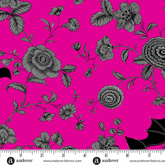Tela Algodón Phantasm Murciélagos Rosa Fuerte