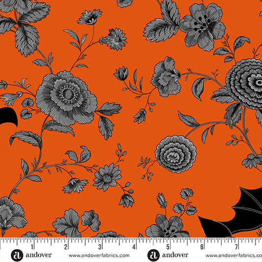 Tela Algodón Phantasm Murciélagos Naranja Flame