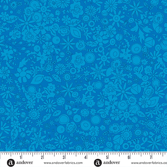Tela de Algodón Monocromático Floral Azul