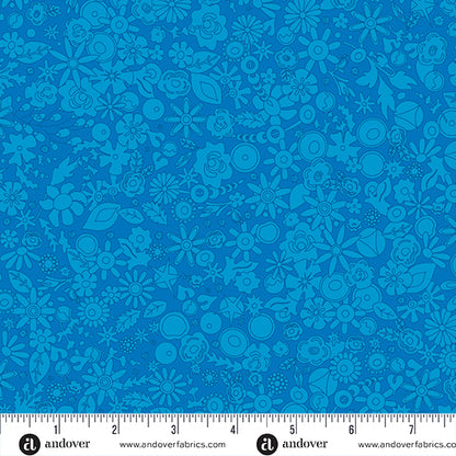 Tela de Algodón Monocromático Floral Azul
