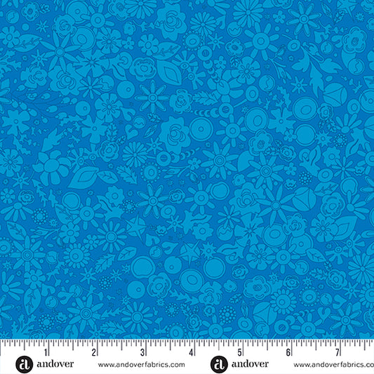 Tela de Algodón Monocromático Floral Azul