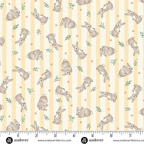 PREVENTA: Tela de Algodón Pequeñitos Conejitos Fondo Amarillo