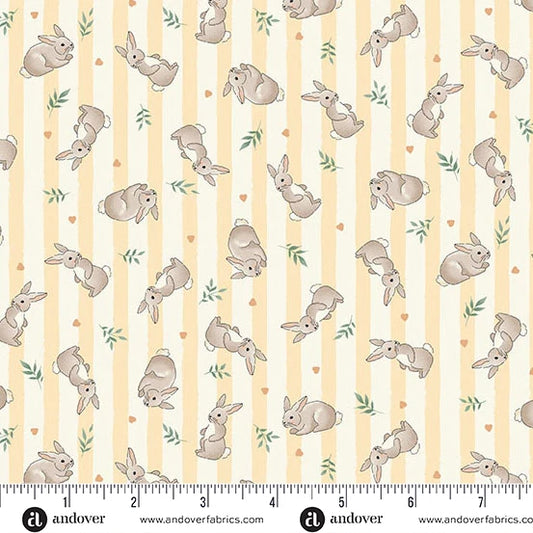 PREVENTA: Tela de Algodón Pequeñitos Conejitos Fondo Amarillo
