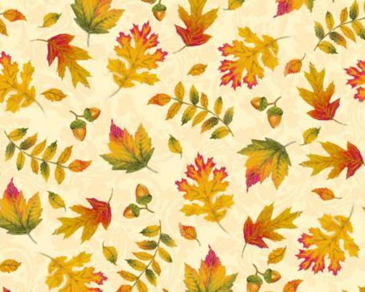 Tela de Algodón Hojas de Otoño y Bellotas