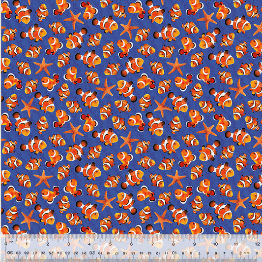 Tela de Algodón Pez Payaso Y Estrellas