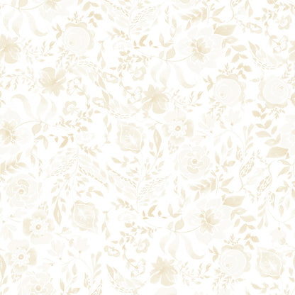 Tela de Algodón Flores Beige sobre Blanco