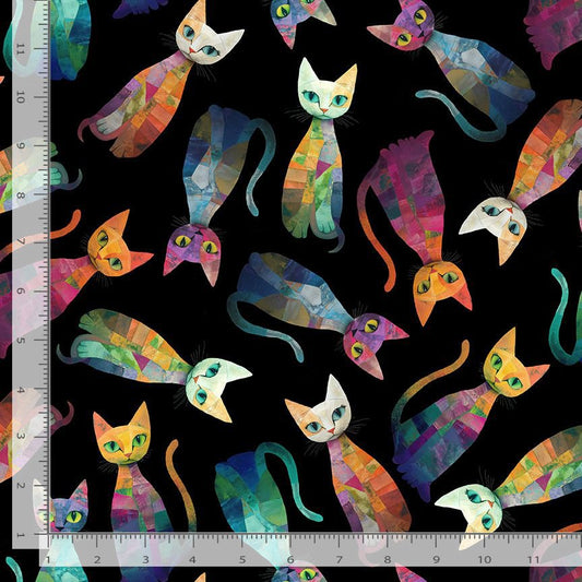 PREVENTA: Tela de Algodón Gatos de Patchwork Negro