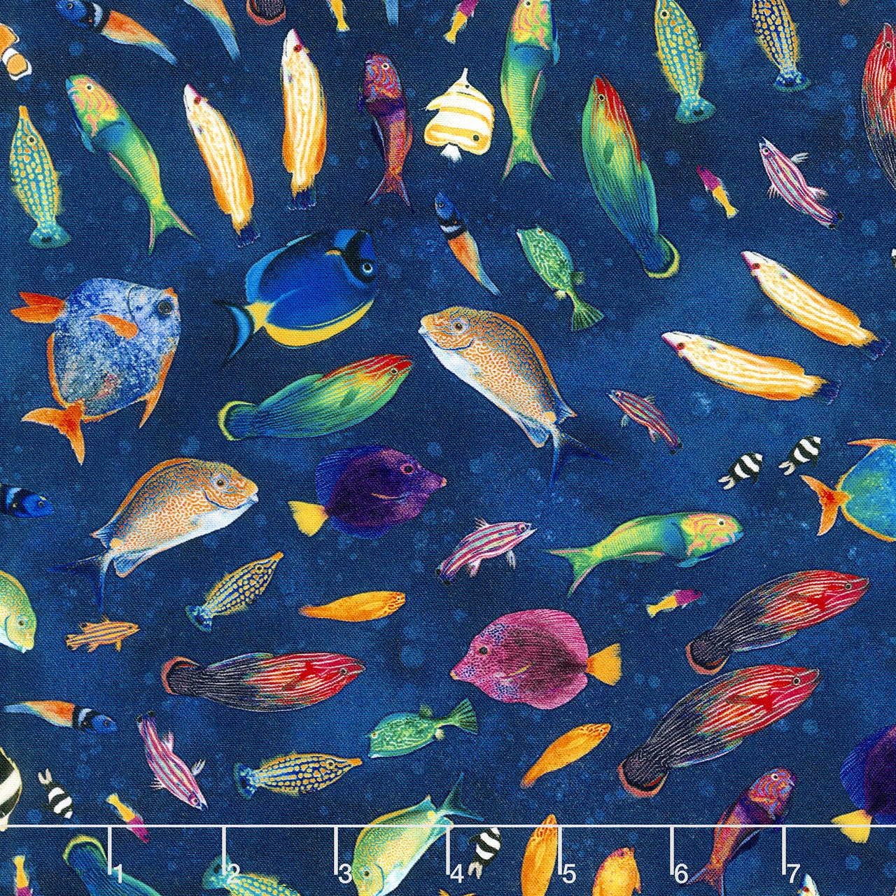 Tela de Algodón Banco de peces Azul profundo