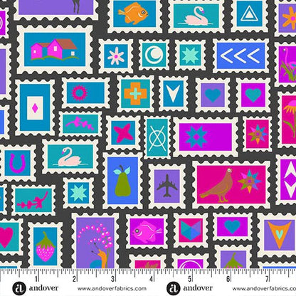 Tela de Algodón Timbres Postales