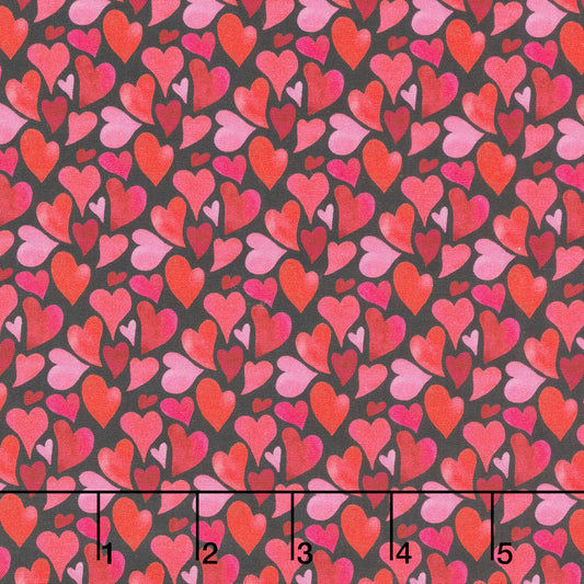 Tela de Algodón Corazones Fondo Negro