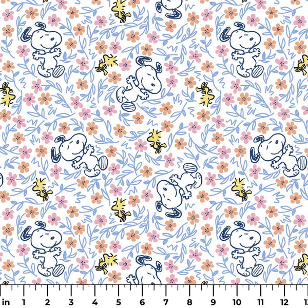 Tela de Algodón Snoopy and Woodstock Floral Frolic