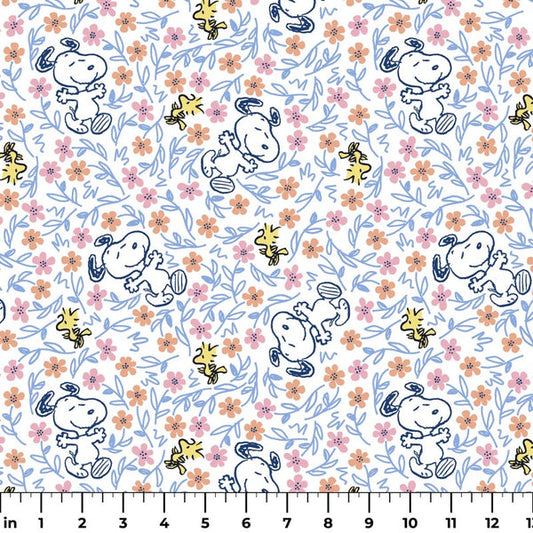 Tela de Algodón Snoopy and Woodstock Floral Frolic