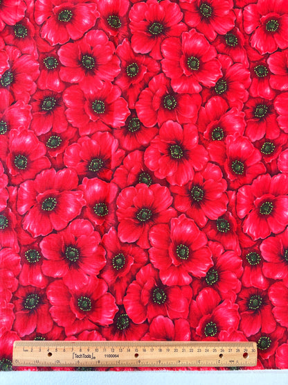 Tela de Algodón Amapolas Carmín