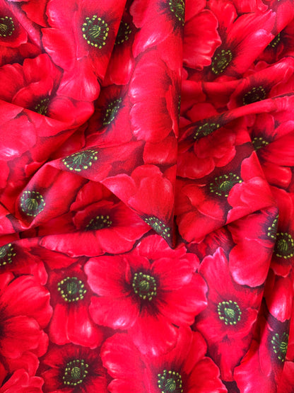 Tela de Algodón Amapolas Carmín
