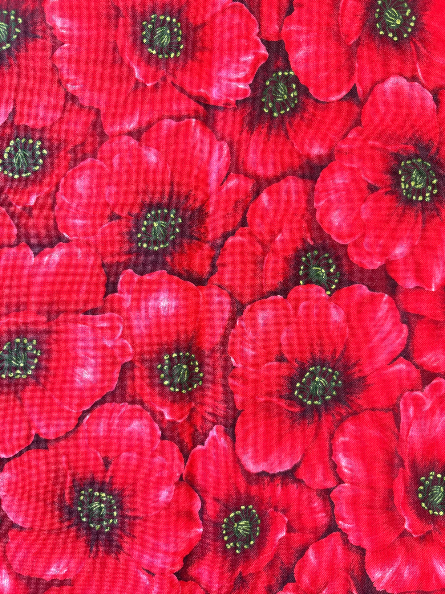 Tela de Algodón Amapolas Carmín