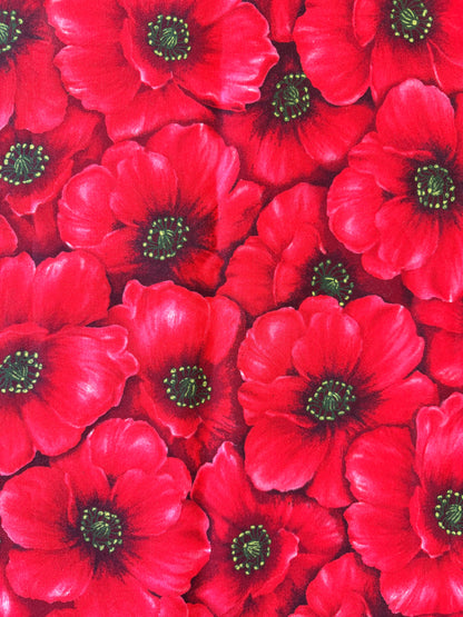 Tela de Algodón Amapolas Carmín