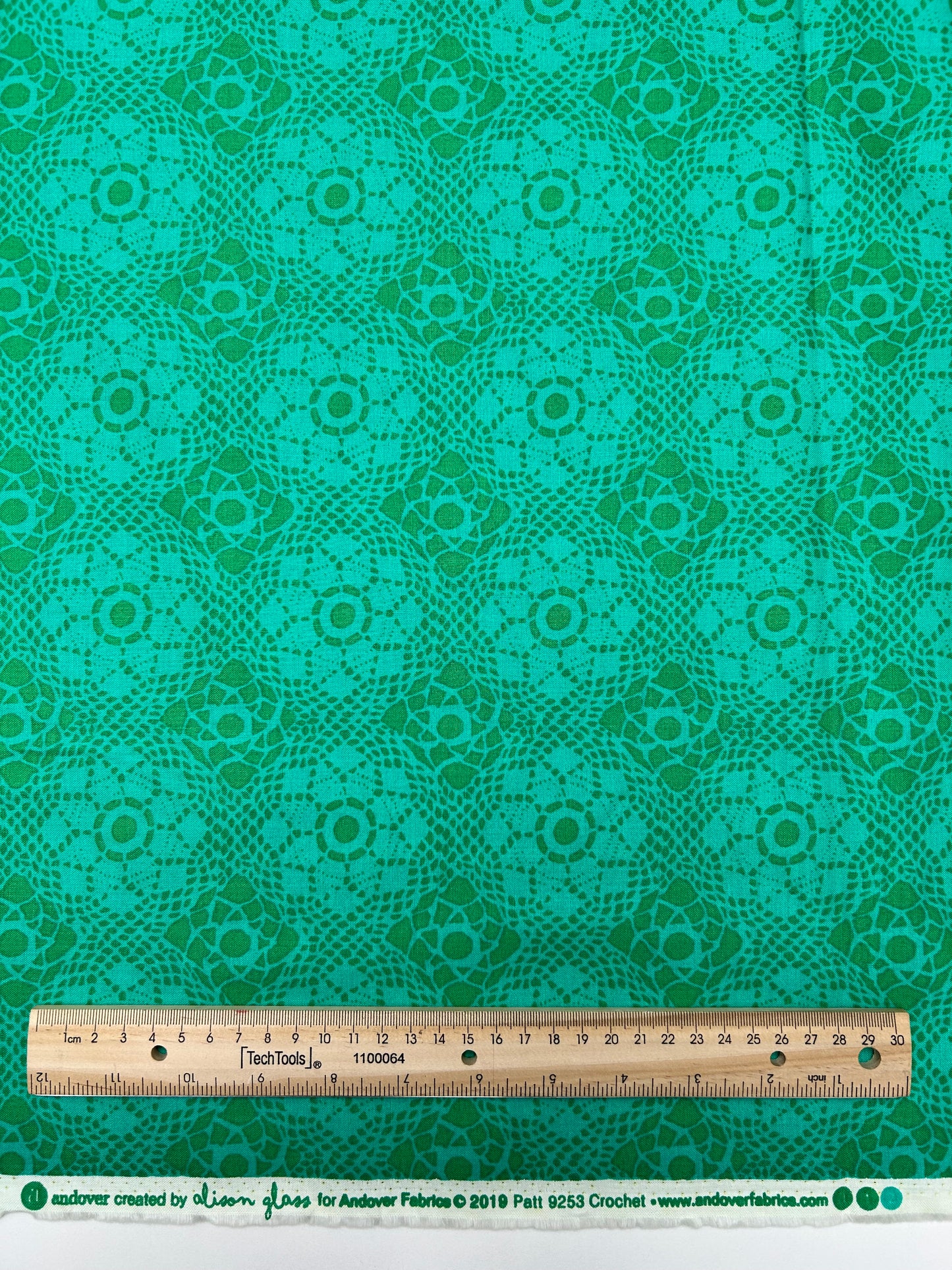 Tela de Algodón Estampado tipo Crochet Verde