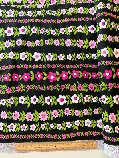 Loneta de Algodón Floral Negra