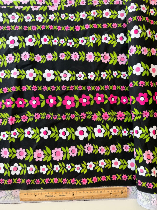 Loneta de Algodón Floral Negra