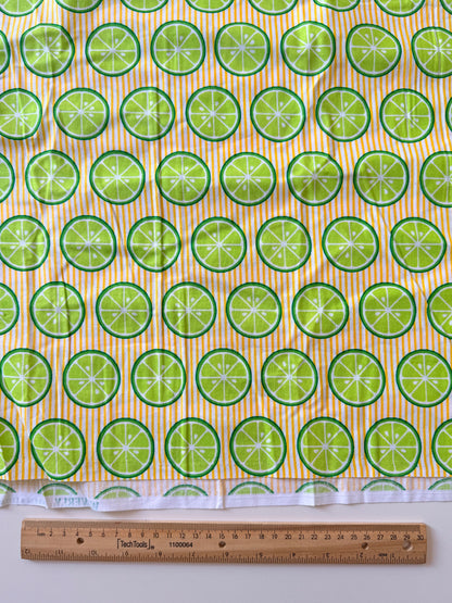 Tela de Algodón Limones verdes en Rayas Amarillas