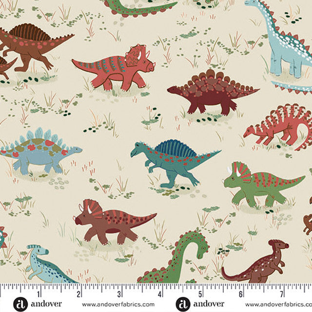 PREVENTA: Tela de Algodón Dinosaurios Prehistóricos  Fondo Crema