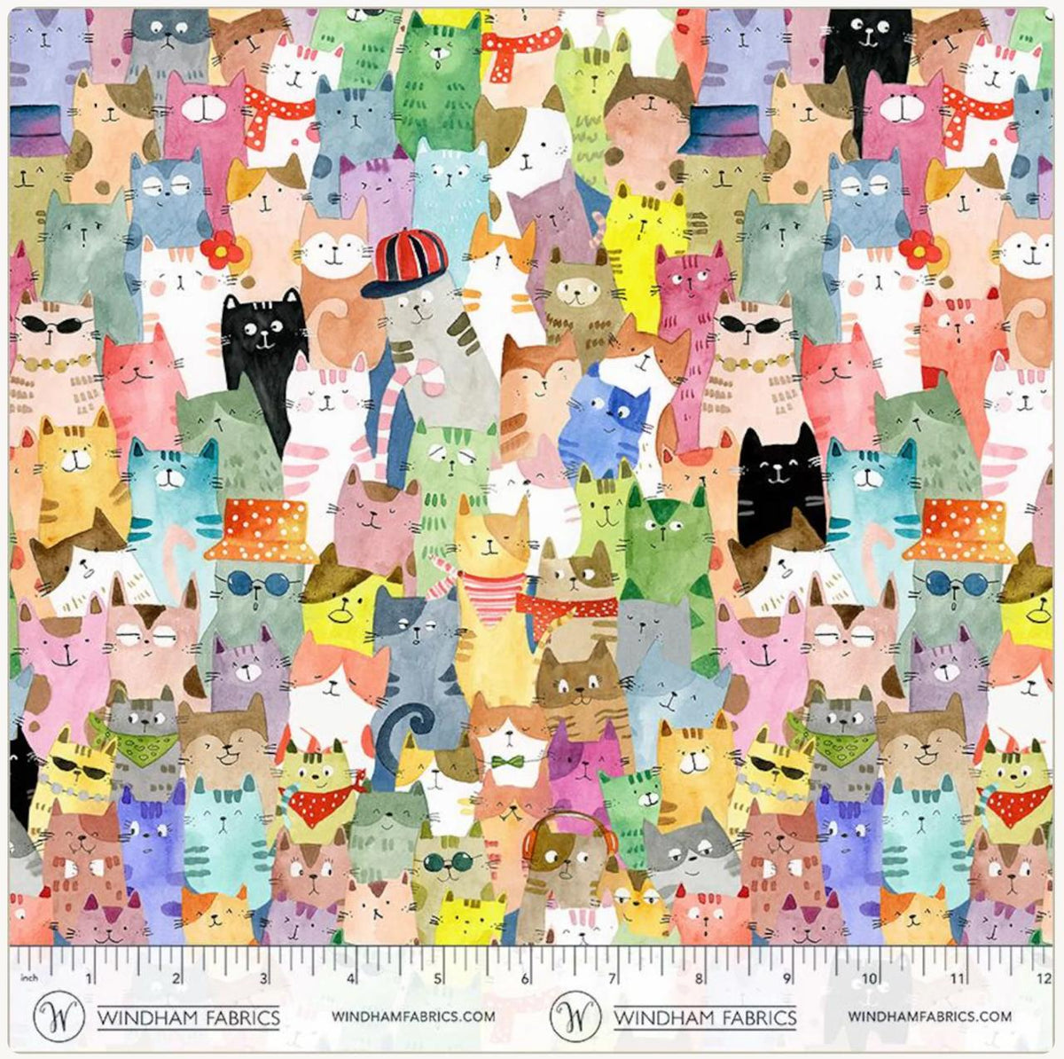 Tela de Algodón Cats Around Town, Lleno de Personalidad Multicolor