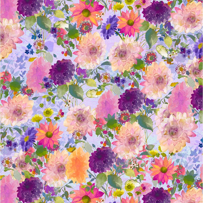 Tela de Algodón Garden Fresh Digital Dalias Morado Claro