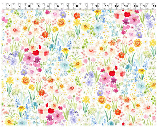 Tela de Algodón Spring Cheer Digital Jardín Multicolor