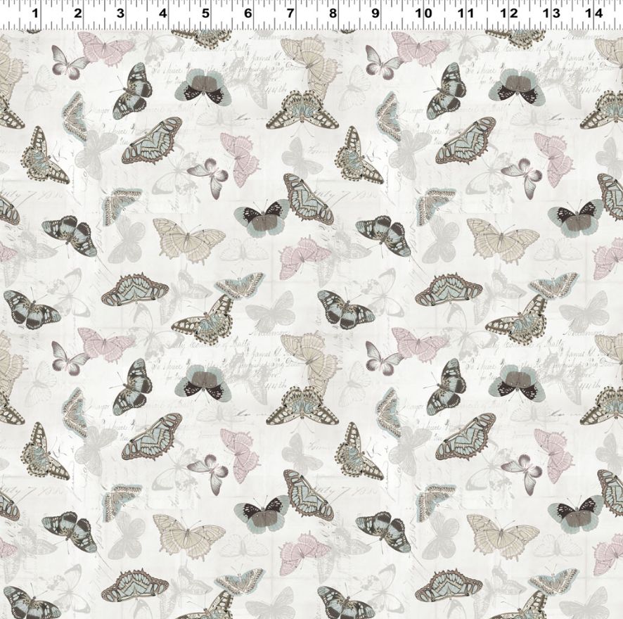 Tela de Algodón Harmony Digital Mariposas Gris Peltre