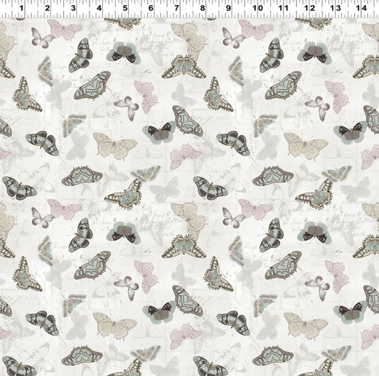 Tela de Algodón Harmony Digital Mariposas Gris Peltre