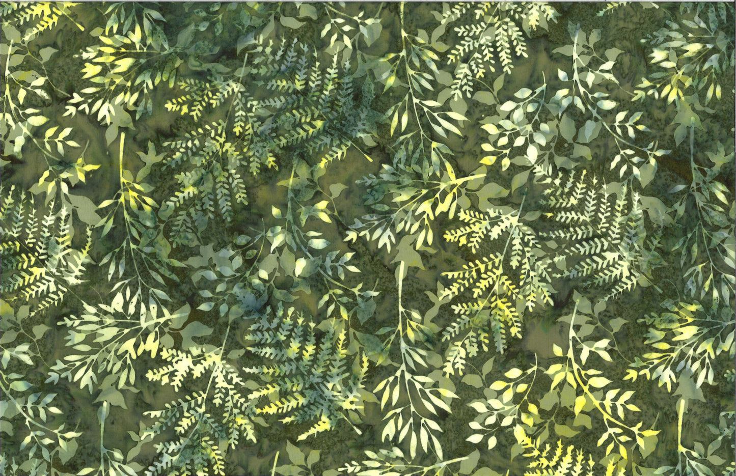 Tela de Algodón Batik Ramas con Hojas - Hierba