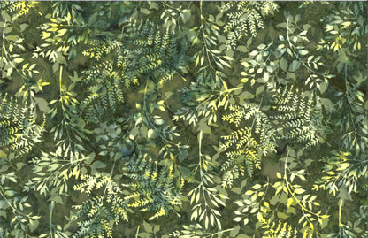 Tela de Algodón Batik Ramas con Hojas - Hierba