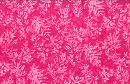 Tela de Algodón Batik Ramas con Hojas - Rosa Intenso