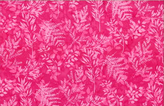 Tela de Algodón Batik Ramas con Hojas - Rosa Intenso