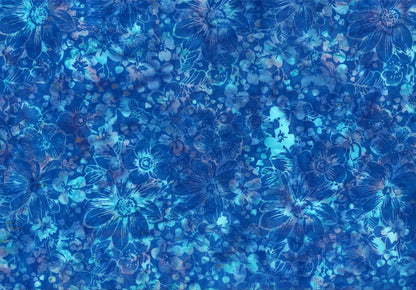 Tela de Algodón Batik Floral Tupido - Azul Zafiro