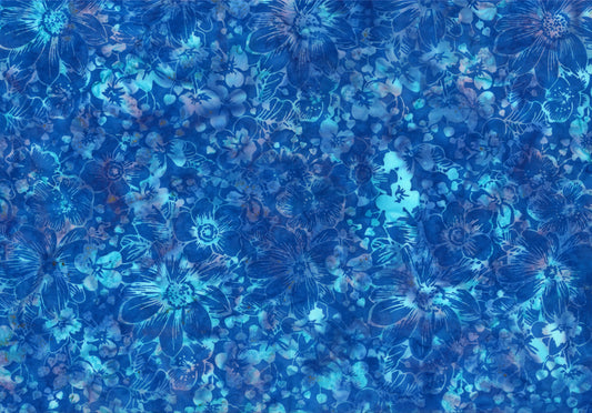 Tela de Algodón Batik Floral Tupido - Azul Zafiro