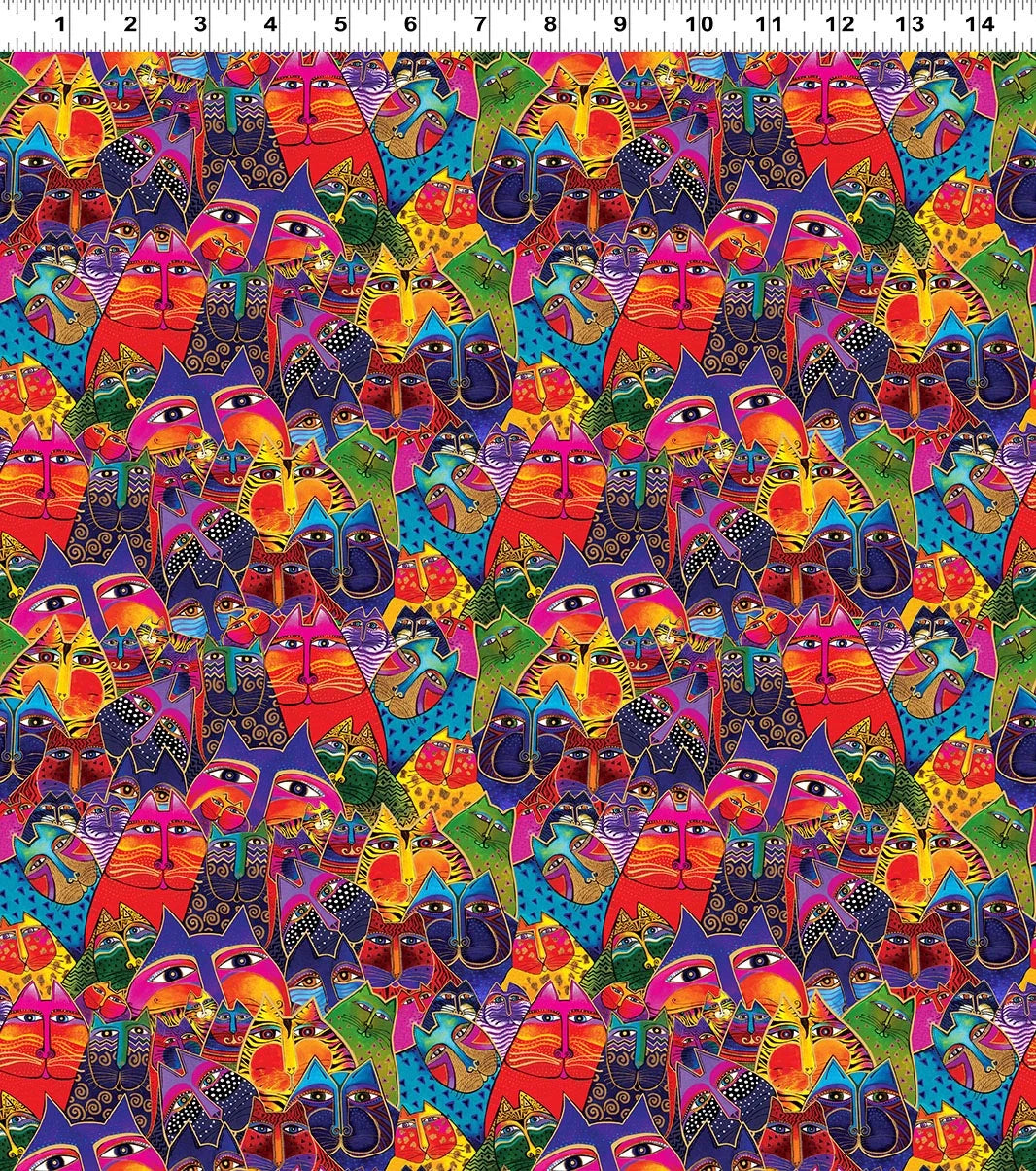 Tela de Algodón Fantasticats Digital Gatos Tupidos Multicolor Dorado Metálico