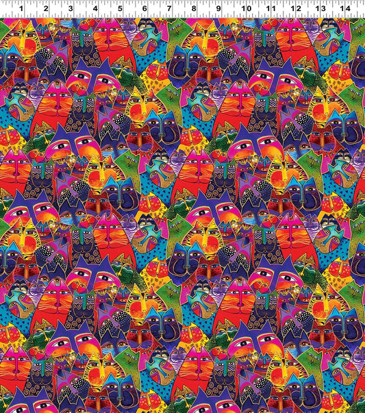 Tela de Algodón Fantasticats Digital Gatos Tupidos Multicolor Dorado Metálico