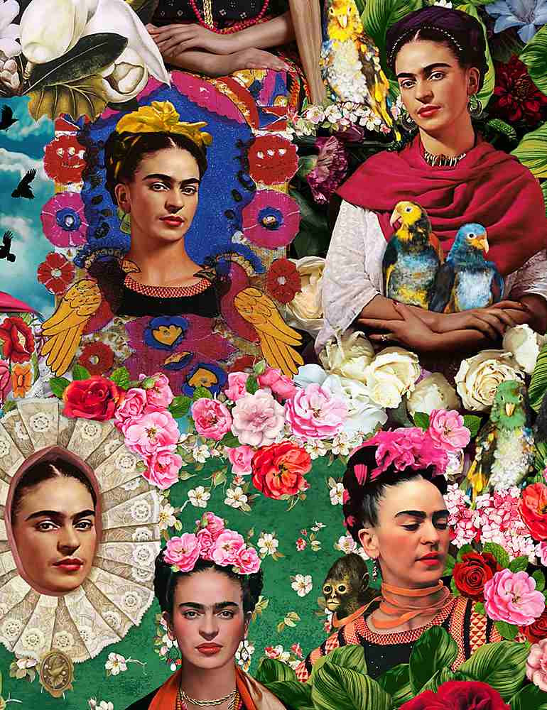 Tela de Algodón Collage de Porta-retratos Frida Kahlo