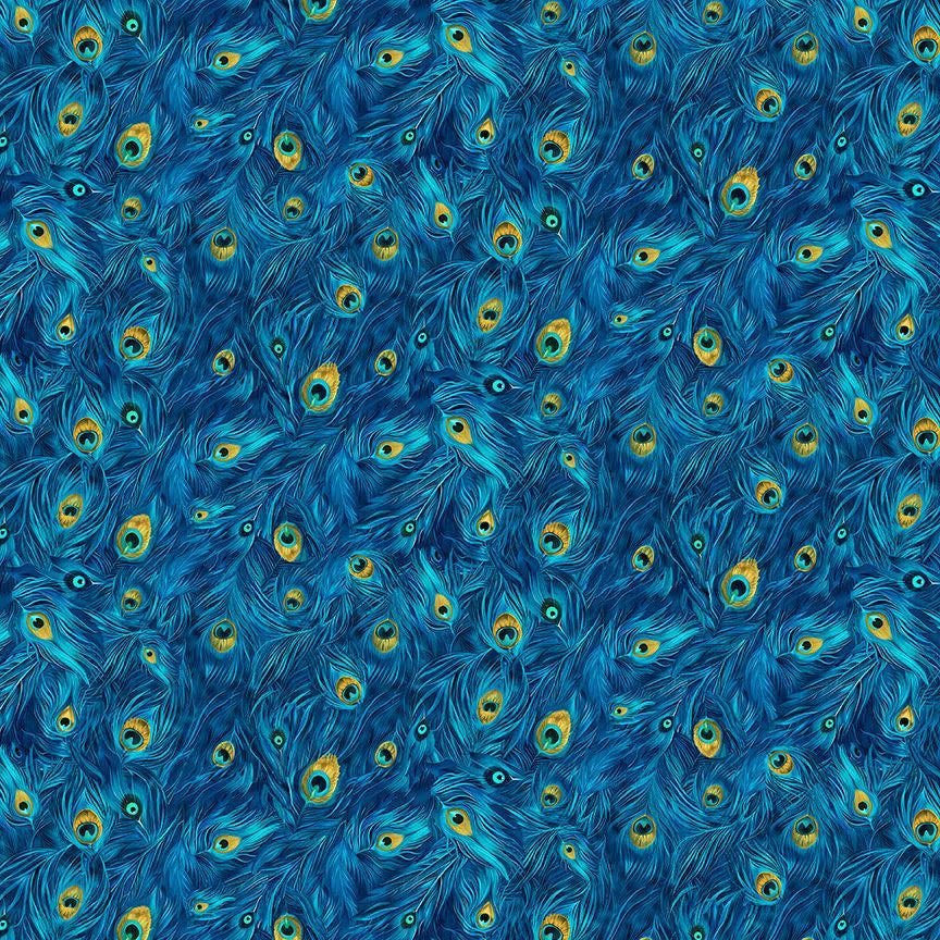 Tela de Algodón Plumas de Pavoreal Azul Royal