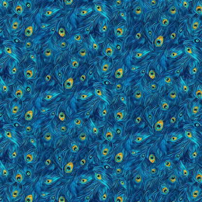Tela de Algodón Plumas de Pavoreal Azul Royal