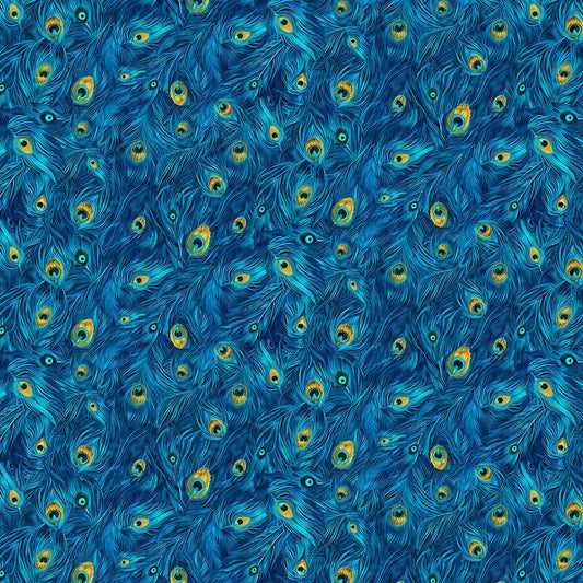 Tela de Algodón Plumas de Pavoreal Azul Royal